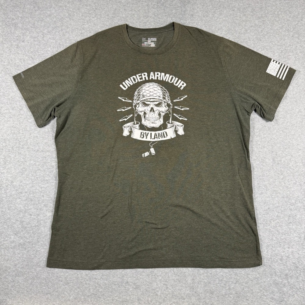 Under Armour HeatGear Skull Graphic T-Shirt Men's 2XL Olive Green Tactical Loose